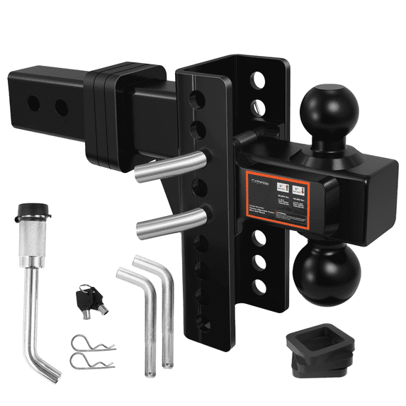 Adjustable Trailer Hitch Drop Hitch Fits 2.5 Inch Receiver, 6" Drop/Rise, Tow Hitch with 2" and 2-5/16" Ball, 30,000 LBS GTW, Trailer Hitches with Anti-Theft Pin, Black