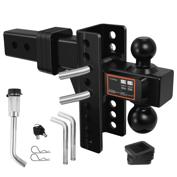 Adjustable Trailer Hitch Drop Hitch Fits 2.5 Inch Receiver, 6" Drop/Rise, Tow Hitch with 2" and 2-5/16" Ball, 30,000 LBS GTW, Trailer Hitches with Anti-Theft Pin, Black