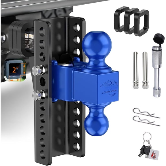 Adjustable Trailer Hitch -Drop Hitch (Fits 2-Inch Receiver) -8" Drop/ Tow Hitch, 2" & 2-5/16" Ball Hitches for  -21,500 GTW Hitch Ball Mount with Anti- Locking Hitch Pins