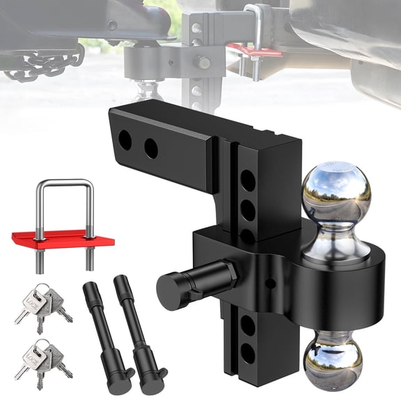Adjustable Trailer Hitch, Fits 2" Receiver-Heavy Duty Aluminum Tow Hitches with 6-inch Drop/Rise for Truck (13,500 lbs GTW) - Weatherproof Double Anti-Theft Locking Hitch Pins