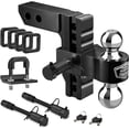 thumbnail image 1 of Adjustable Trailer Hitch Fit 2 Inch Receiver, Dual Solid Ball 2" and 2-5/16"(18,500 LBS GTW), Drop & Rise Heavy Duty Aluminum Tow Hitch with 4 Silencer Pads & 2 Locking Hitch Pin, Black, 1 of 3