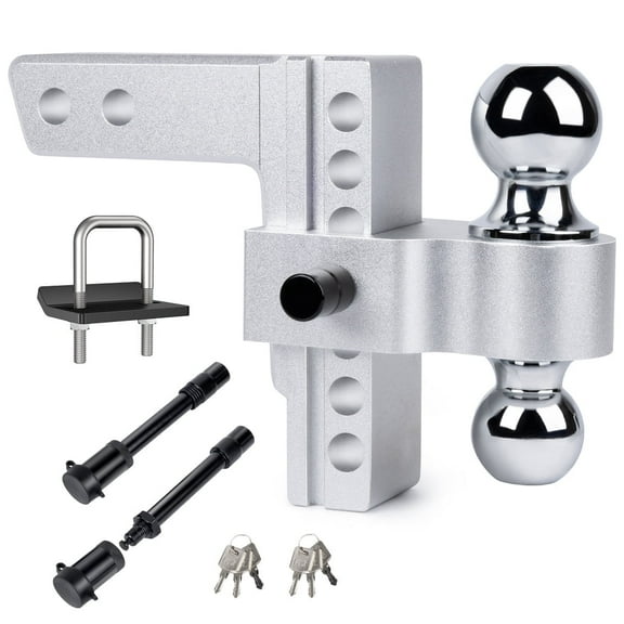 Adjustable Trailer Aluminum Drop Truck Hitch, 12500 lbs GTW-Tow Hitch for Heavy Duty Trailer with Two Anti-Theft Pin & Dual-Ball(2"&2-5/16")