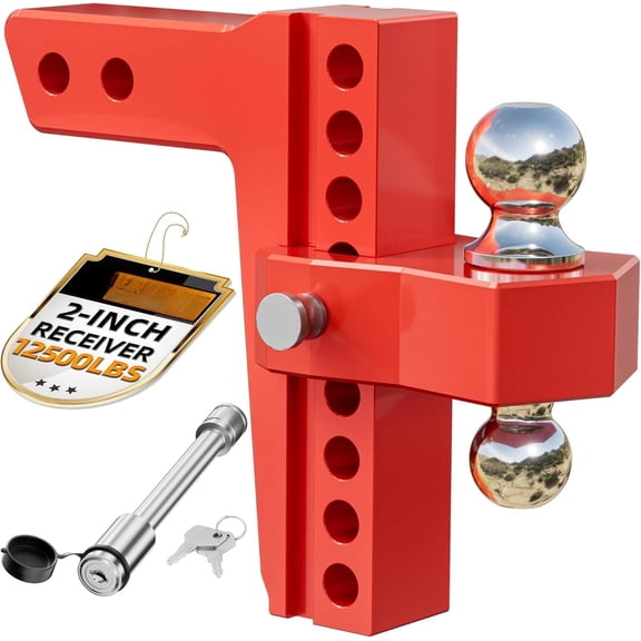 Adjustable Trailer Hitch, Fits 2-Inch Receiver Only, 8-Inch Drop/ Drop Hitch,12,500 LBS GTW-Tow Hitch for with Double Stainless Locks, Red, LC0014