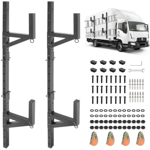 Adjustable Trailer Rack Side Mount, Heavy Duty Steel Trailer Rack with 4 Ratchet Straps Fit for Open and Enclosed Trailer Side Wall- Carry 2 Ladders$$Vehicle Parts & Accessories