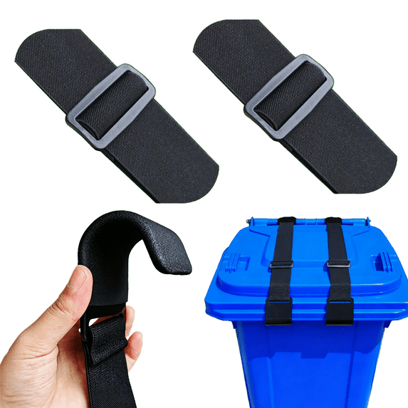 Adjustable Trash Can Lock Strap - Heavy-Duty Elastic Cord with Hooks, Secure Lid for Bears, Raccoons & Wind, Universal Outdoor Garbage Bin Strap (2 Pack)