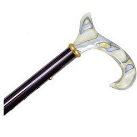 Adjustable Travel Folding Cane With Aqua Swirl Acrylic Derby Handle - Black