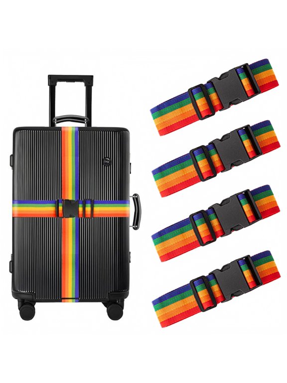 Adjustable Travel Luggage Strap,Rainbow Luggage Straps with Quick Release Buckle, 4-Pack, 2 Inches X 6 Feet, for Travel