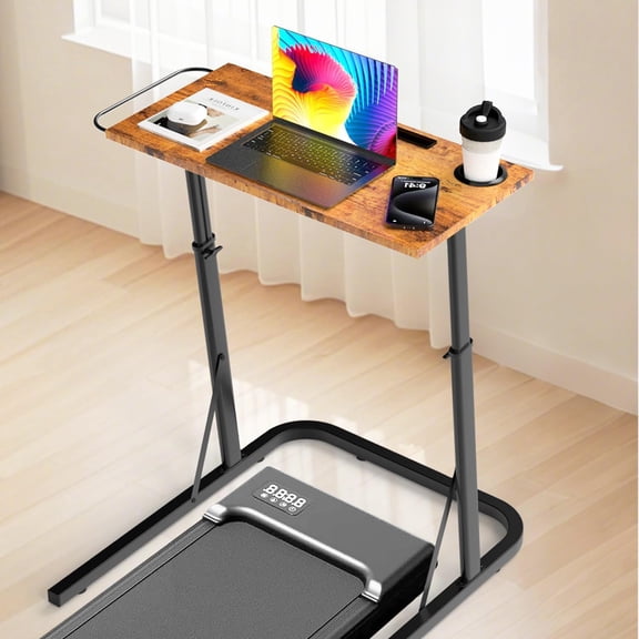 Adjustable Treadmill Walking Pad Desk, for Bike/Cycling Trainer, Workstation Standing Desk, Trainer Stand Table for Indoor, Treadmill Attachment-Exercise While Working or Watching TV, Rustic Brown