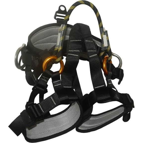 Adjustable Tree Climbing Safety Belt, Professional Full Body Seat Harness for Rappelling, Rescue & Outdoor Work, Black