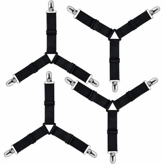 Adjustable Triangle Fitted Sheet Holder, Fastener Strap for Bedding, Bed Sheet, Ironing Board, Mattress, Sofa (Black, Pack of 4)