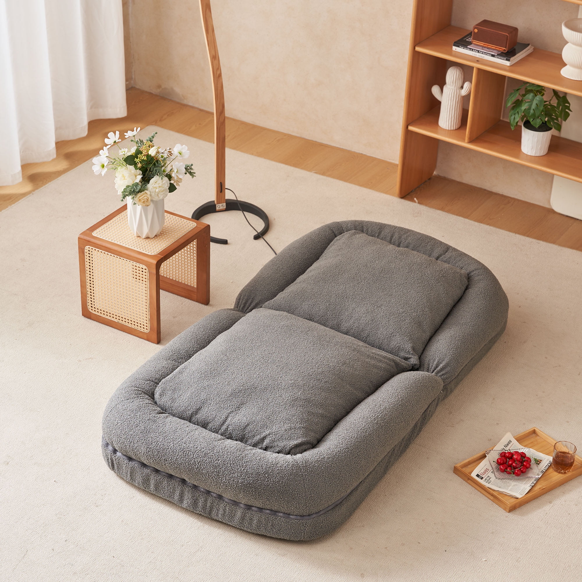 Adjustable Triple Fold Down Sofa Bed Enlarged Size Metal Pink Floor Couch Sofa Mattress Bed Multifunctional Gaming Video Dorm Guest Sleeper Portable
