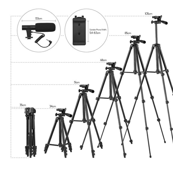 Adjustable Tripod Phone Vlog Video Kit - Includes Phone Holder, Cold Shoe Microphone, LED Video Light, and Remote Shutter for Enhanced Phone Camera Video Production