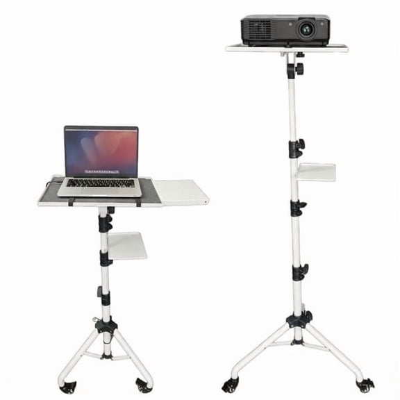 Adjustable Tripod Projector Stand 29.5-71 Inches, Portable Laptop Cart with 2 Storage Shelves & Phone Holder