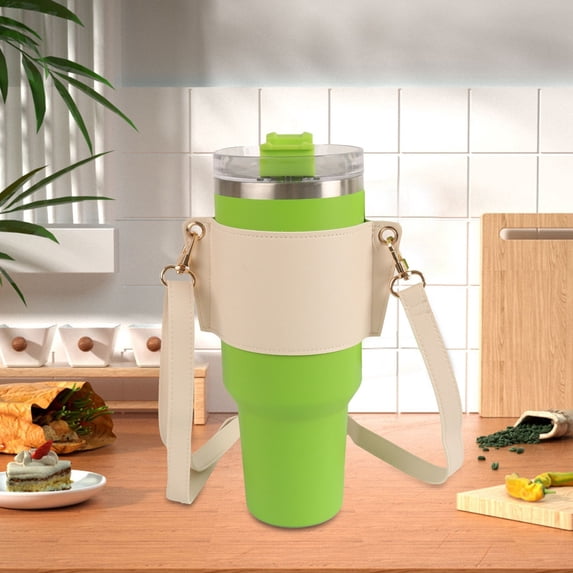Adjustable Tumbler Carrier Strap Leather Cup Holder Sleeve for 30-40oz Water Bottles Hands Free Crossbody 13.8-22.8 in