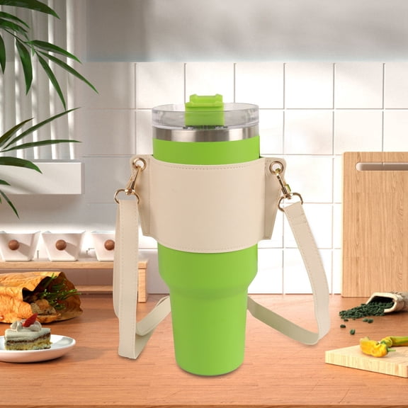 Adjustable Tumbler Carrier Strap Leather Cup Holder Sleeve for 30-40oz Water Bottles Hands Free Crossbody 13.8-22.8 in