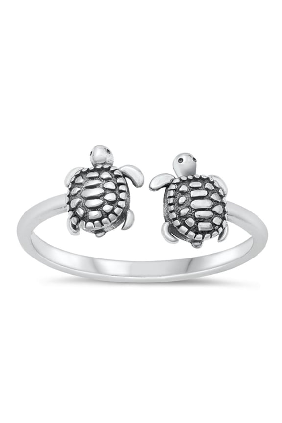 Adjustable Turtles Ring 925 Oxidized Sterling Silver Band Jewelry Female Male Unisex Size 9