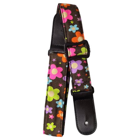 Adjustable Ukulele Strap Shoulder Belt Denim Hawaii Style Flowers Soft Black