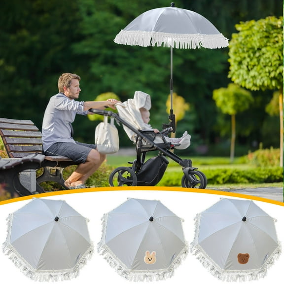 Adjustable Umbrella Stroller Parasol with Clamp | Flexible Sun Shade for Pram, Pushchair, Wheelchair, Beach Chair, Travel | Foldable, Easy Attach, Steel Ribs, Single Pack