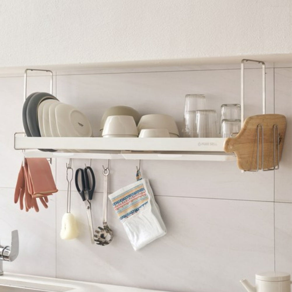 Adjustable Under Cabinet Dish Drying Rack, Expandable Wall Mounted Dish Drainer (9.4" to 12.8") with 2-Compartment Utensil Holder