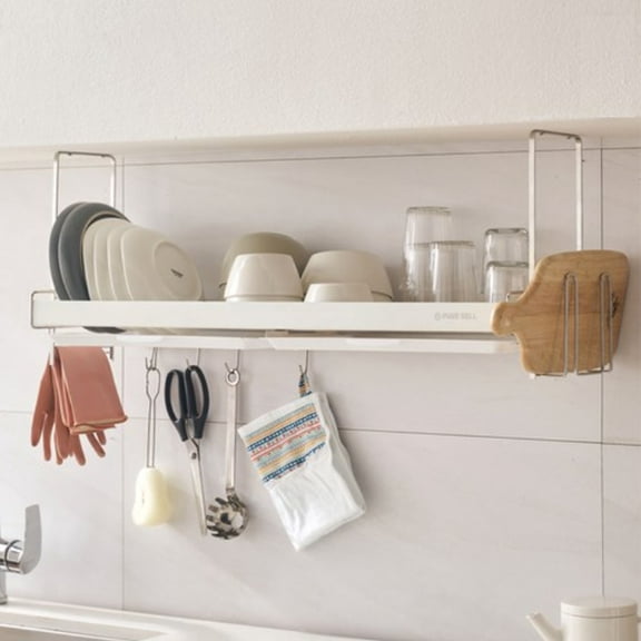 Adjustable Under Cabinet Dish Drying Rack, Expandable Wall Mounted Dish Drainer (9.4" to 12.8") with 2-Compartment Utensil Holder