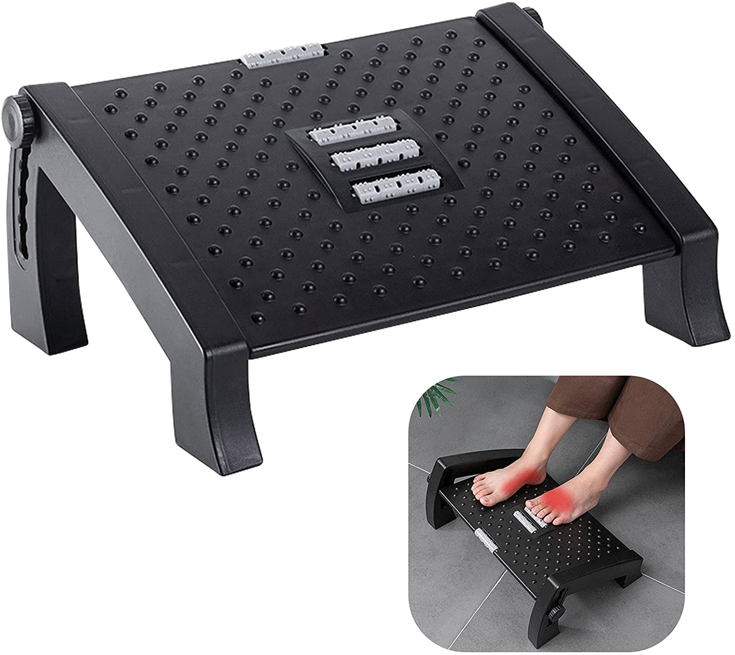 Footrest Under Desk,Adjustable Foot Rest with Massage Texture and  Roller,Desk Foot Rest Ergonomic for Home Office 