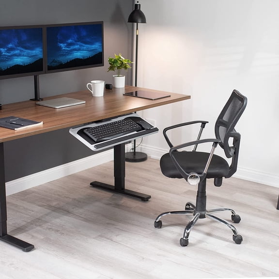Adjustable Under Desk Keyboard Tray with Mouse Platform - Ergonomic Mount for Office Computer Setup