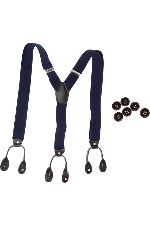 Adjustable Unisex Suspenders Braces Belt 35mm Width 6 Button Holes Dot Navy Blue
