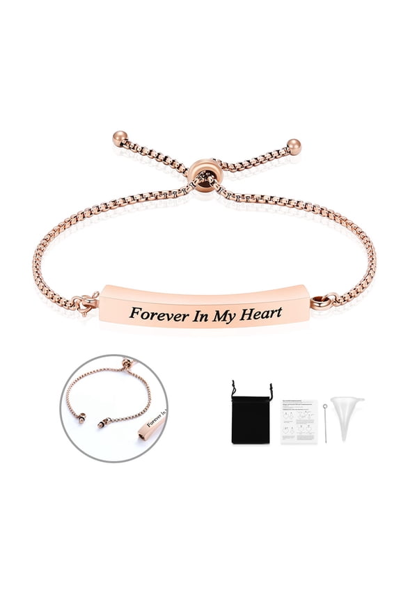 Adjustable Urn Bracelet for Ashes for Women Girls Personalized Custom Stainless Steel Bangle Memorial Cremation Jewelry - Forever in My Heart