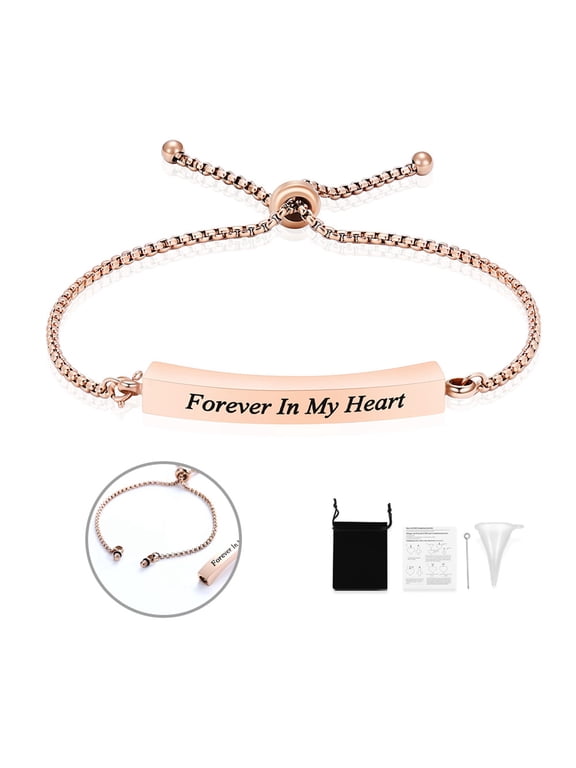 Adjustable Urn Bracelet for Ashes for Women Girls Personalized Custom Stainless Steel Bangle Memorial Cremation Jewelry - Forever in My Heart