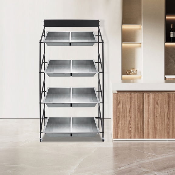 Adjustable Utility Rack, Black, 90x38x180cm Steel Display Shelf with Wheels, Rolling Storage Cart, Kitchen Bathroom Heavy Duty Organizer, Multi Tiers Mobile Unit