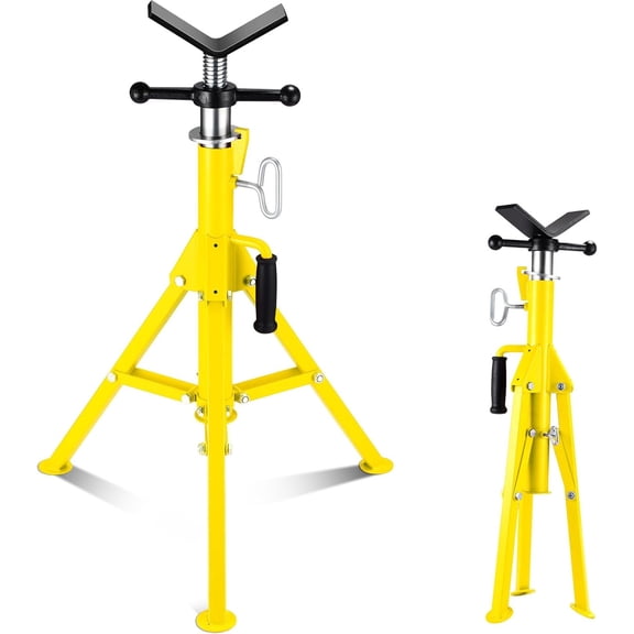 Adjustable V-Head Pipe Jack Stand 2500 lb Capacity 1/2-12 In Pipes 28-52 In Folding Steel