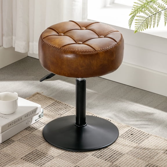 Height Adjustable Stool 15.8"-20.7", 360° Swivel Faux Leather Chair, 300lb Capacity for Makeup Room, Bathroom