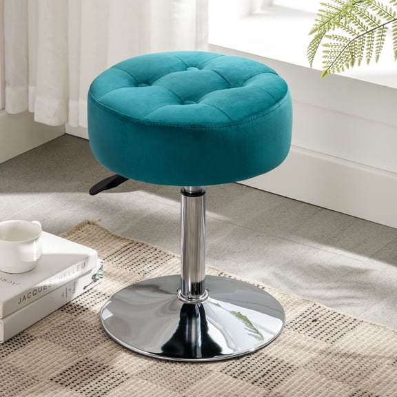 Adjustable Vanity Stool  360 Swivel Chair For Makeup Room Chairs Teal Faux Leather Bathroom & Living