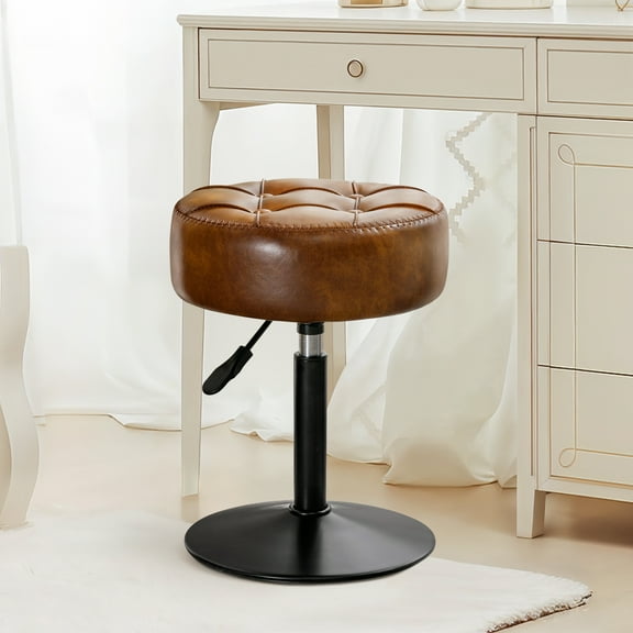 Dycanpo Vanity Stool Adjustable Swivel Vanity Chair with Faux Leather for Home Makeup Room, Brown