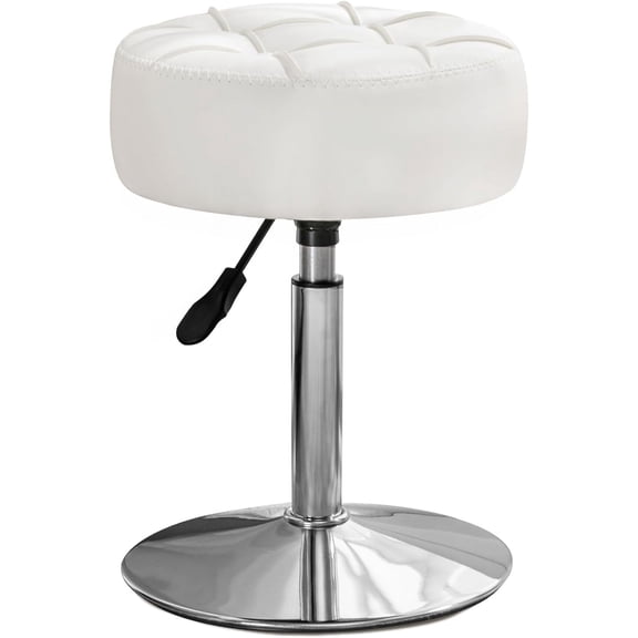 Adjustable 360 Swivel Vanity Stool, White Faux Leather Makeup Chair for Bathroom & Living Room