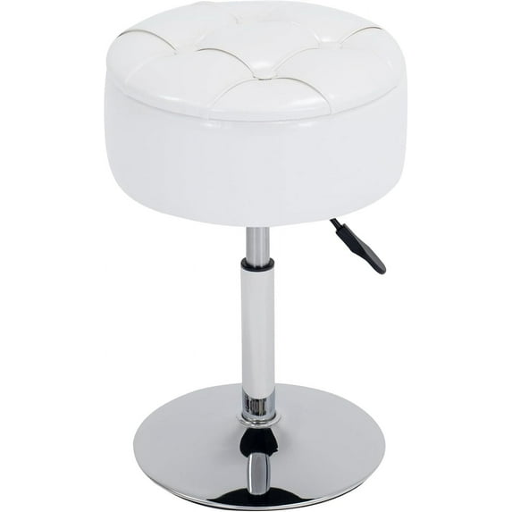 Adjustable Vanity Stool, 360° Swivel Round Storage Ottoman for Makeup Room, PU Leather Vanity Chair for Bathroom, Living Room, Women's Gifts, White