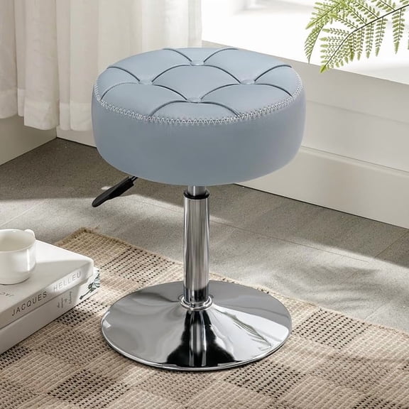 Adjustable Vanity Stool, 360?Swivel Vanity Chair for  Room, Grayish B Stool Chair for Vanity, Small Faux Leather Vanity Stools for Bathroom,  Room