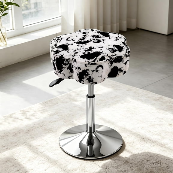 Adjustable Vanity Stool, Swivel Makeup Chair for Vanity| Flower Shaped Vanity Chair, Patterned Small Ottoman Footrest for Bathroom, Bathroom, Living Room