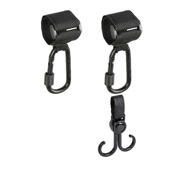 Heavy Duty Stroller Hooks, 360-Degree Rotation & Reusable Multipurpose Straps, Aircraft Aluminum for Durability, Set of 3
