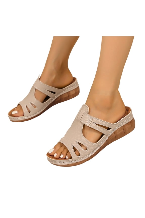 Adjustable Velcro Strap Sandals, Orthopedic Wedge Sandals 2026 Summer Dressy Outdoor Casual Slingback Slippers Comfortable Beach Walking Non Slip Wide Width Platform Wedge Sandals, Beige 6