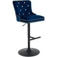 thumbnail image 1 of Adjustable Velvet Bar Stools with Back, Fashionable Swivel Counter Height Bar Chairs with Thick Cushion, Crystal Button Tufting and Gold Nailhead Trim for Kitchen, Dining, Pub, or Café (Deep Blue), 1 of 7