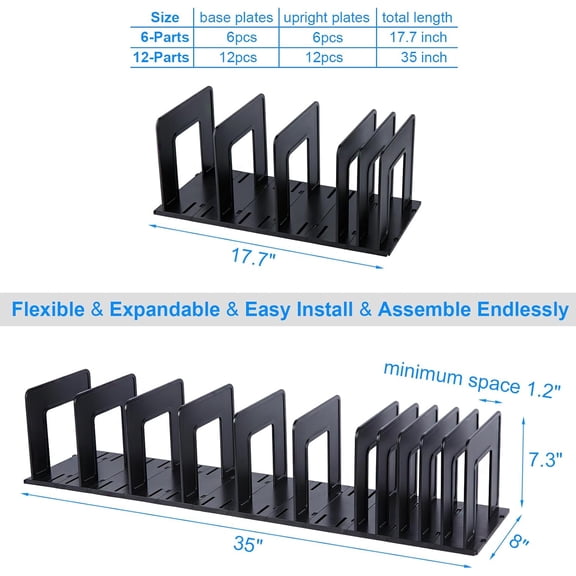 Adjustable Vertical File Sorter Sturdy Plastic Expandable Upright File Holder, Desktop Binder Organizer, School Office File Organizer Bookshelf Divider, Assemble Easily Endlessly, Black