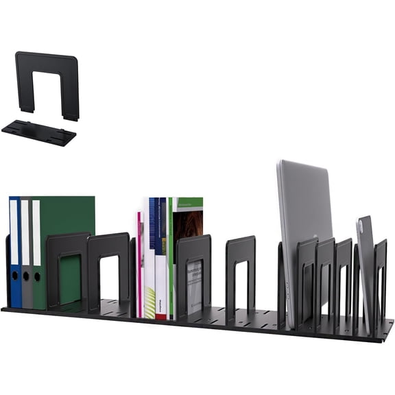 Adjustable Vertical File Sorter Sturdy Plastic Expandable Upright File Holder, Desktop Binder Organizer, School Office File Organizer Bookshelf Divider, Assemble Easily Endlessly, Black