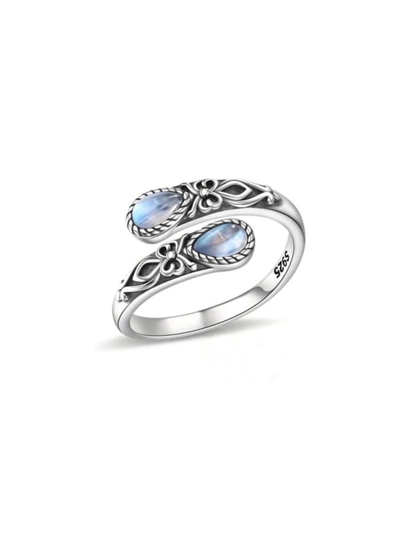 Adjustable Victorian Spoon Ring - Butterfly Thumb Ring with Synthetic Stone, Hypoallergenic Vintage Jewelry