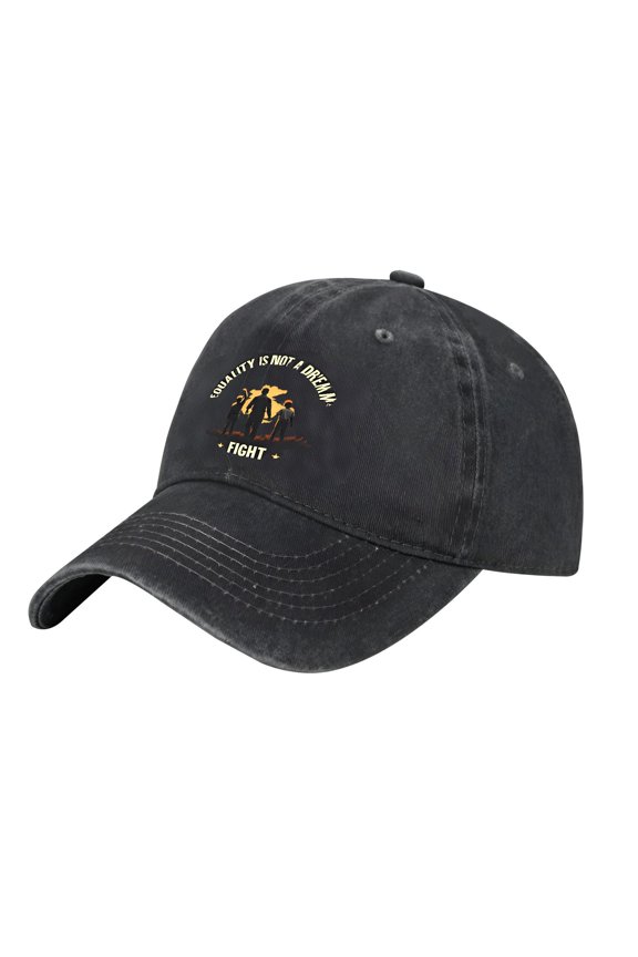 Adjustable Vintage Cotton Washed Distressed Baseball Cap - Black with Silhouetted Figures & ' EQUALITY IS NOT A DREAM FIGHT ' Banner