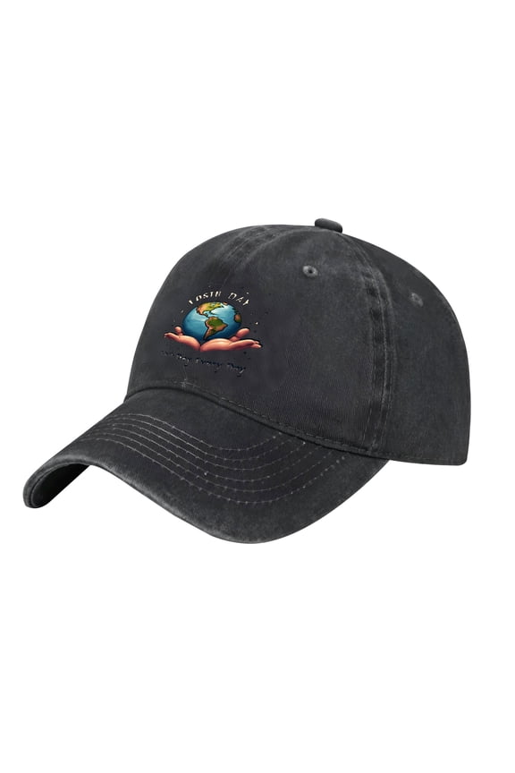 Adjustable Vintage Cotton Washed Distressed Baseball Cap - Colorful Globe & Hands Design " Lost and Found Day " Hat for Men & Women