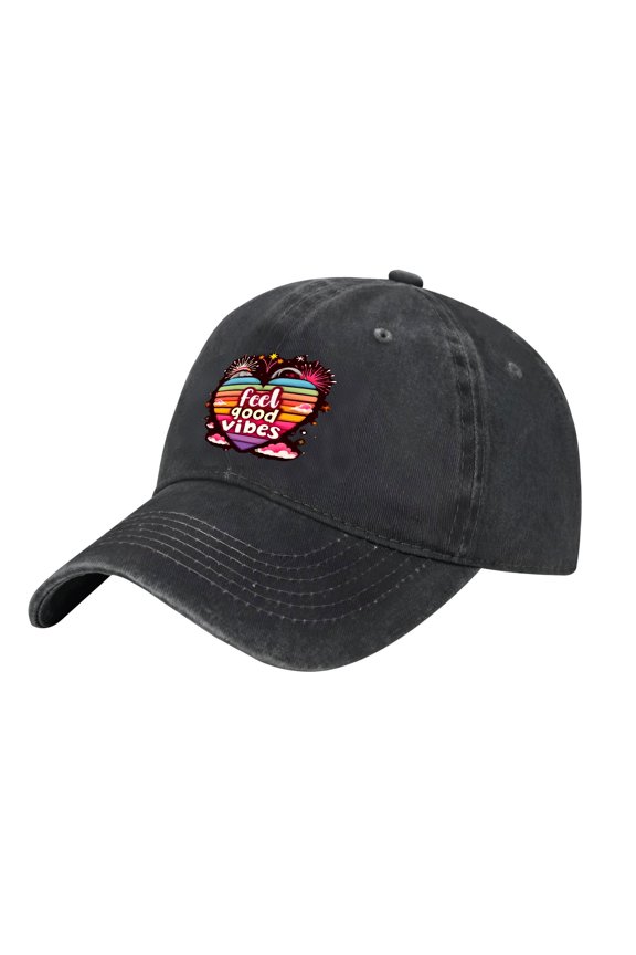 Adjustable Vintage Cotton Washed Distressed Baseball Cap - Colorful Heart & Fireworks Graphic ' Feel ' Dad Hat for Men & Women