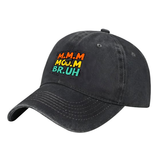 Adjustable Vintage Cotton Washed Distressed Baseball Cap - Colorful " M M M M BRUH " Design in Orange Yellow Teal for Men & Women