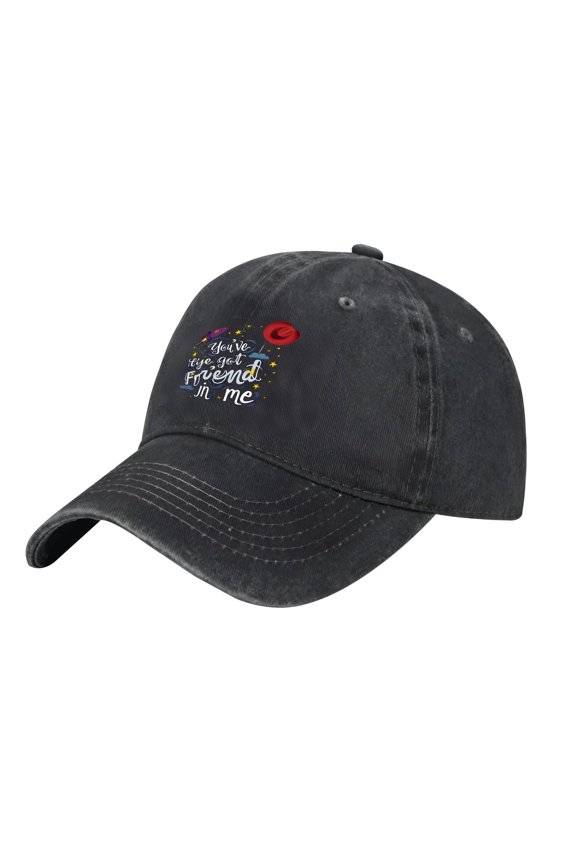 Adjustable Vintage Cotton Washed Distressed Baseball Cap - Colorful Rocket & Stars Design with ' You ' ve Got a Friend in Me '