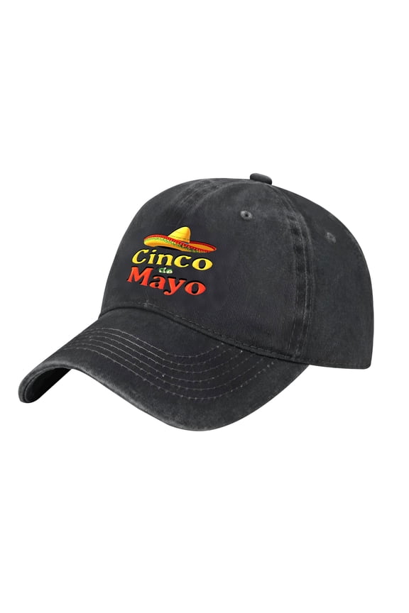 Adjustable Vintage Cotton Washed Distressed Baseball Cap - Colorful Sombrero & ' Cinco de Mayo ' Design for Men & Women
